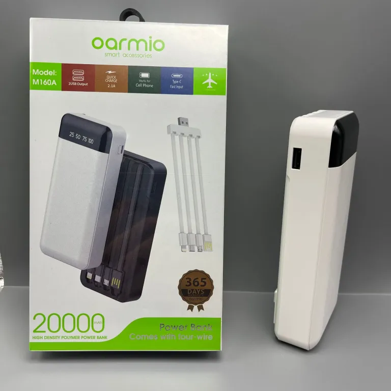 پاوربانک قابل حمل با ظرفیت زیاد oarmio20000 میلی‌آمپر ساعت دارای چهار کابل داخلی عمده