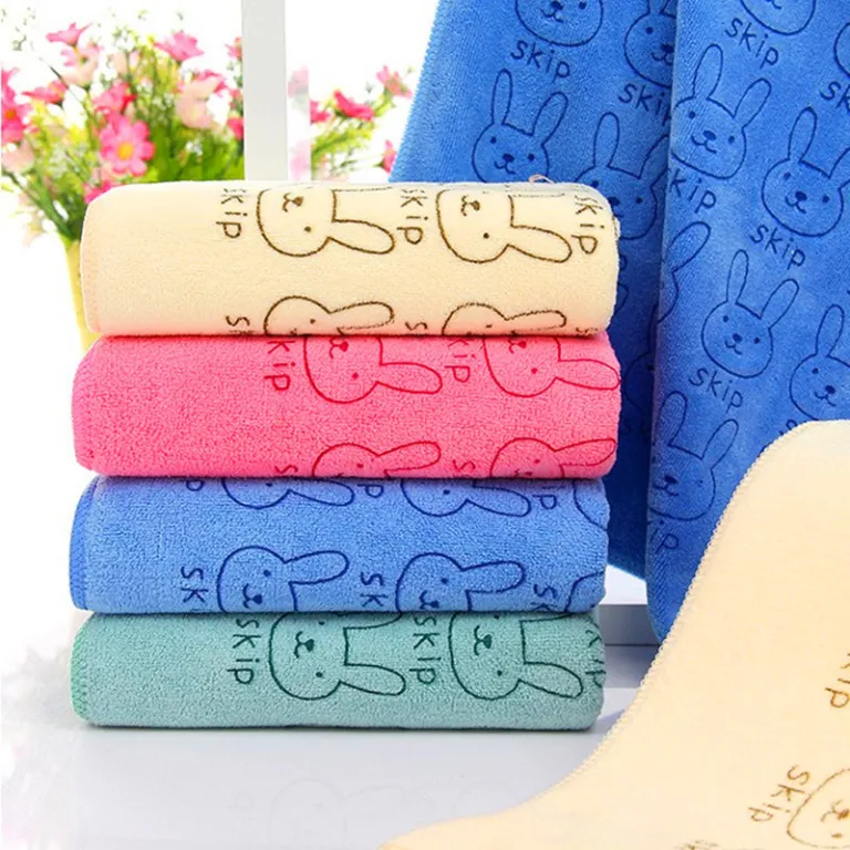 حوله خشک‌کن مو طرح‌دار کراس‌بوردر 400 گرم مخمل ضخیم حوله چاپی کارتونی 35*75 نرم و جاذب آب سر خرگوشی