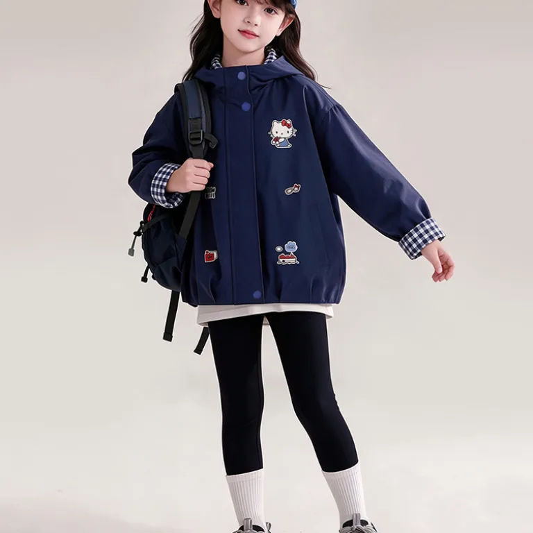 HELLO KITTY کاپشن کلاه‌دار پاییزه دختر بچه 2026 مدل جدید گشاد و پرانرژی با استایل شیرین مناسب بچه‌های سایز بزرگ
