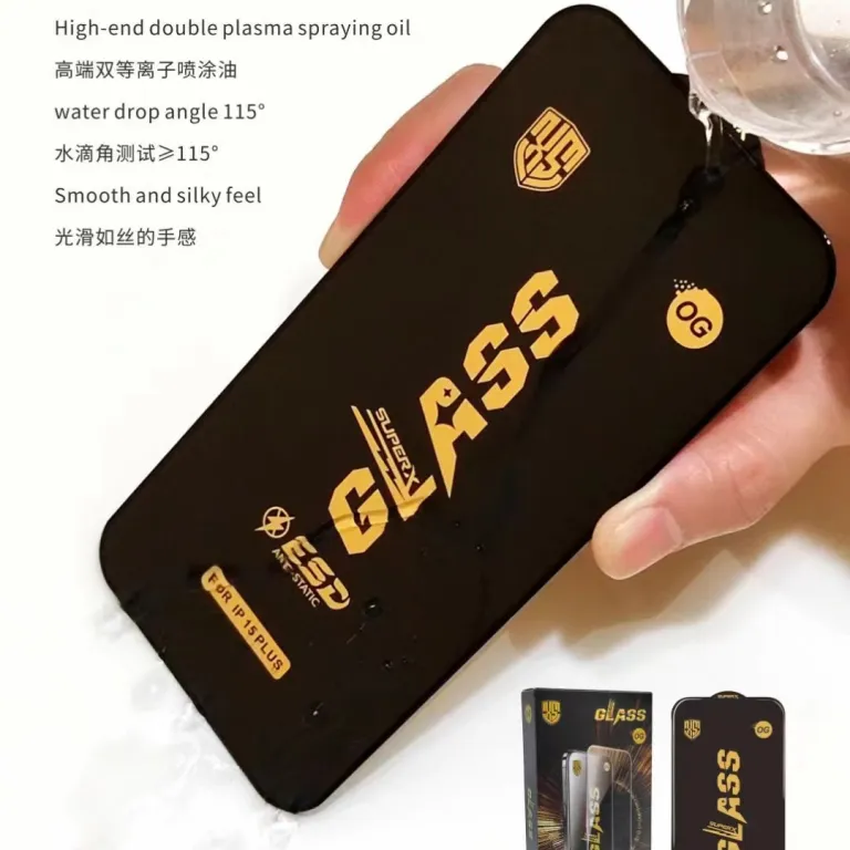 گلس OG Glass ضد الکتریسیته ساکن با لبه خمیده فوق‌العاده بزرگ مناسب آیفون 17 16 15/Pro Max
