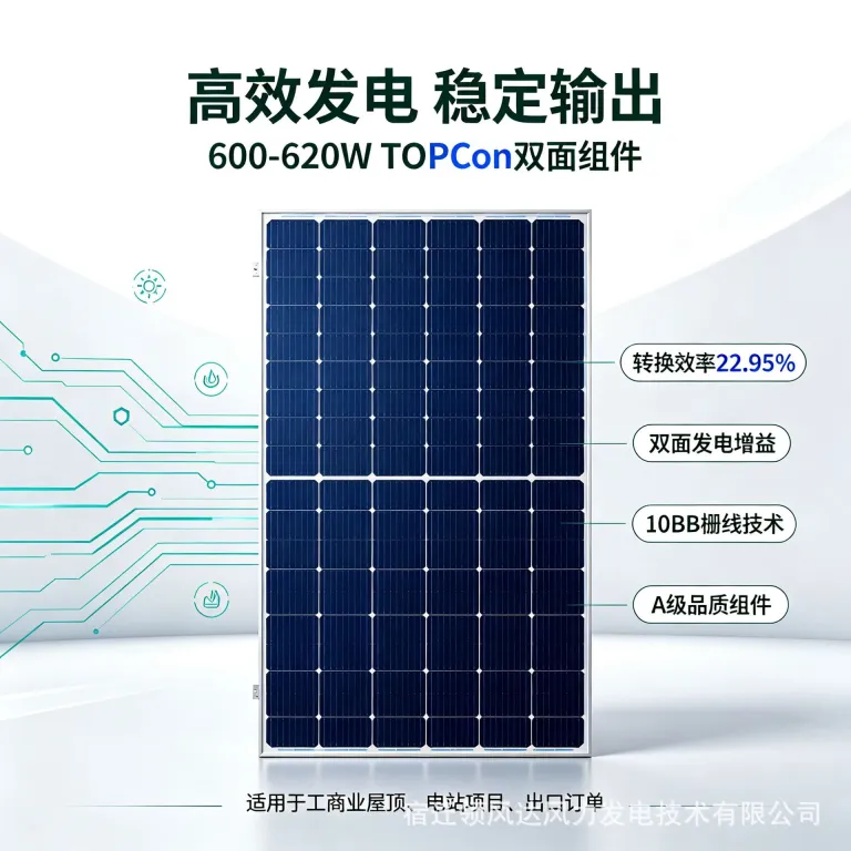 پنل خورشیدی دوطرفه مونوکریستال کارخانه‌ای 600W-620wTOPCon برای مصارف خانگی