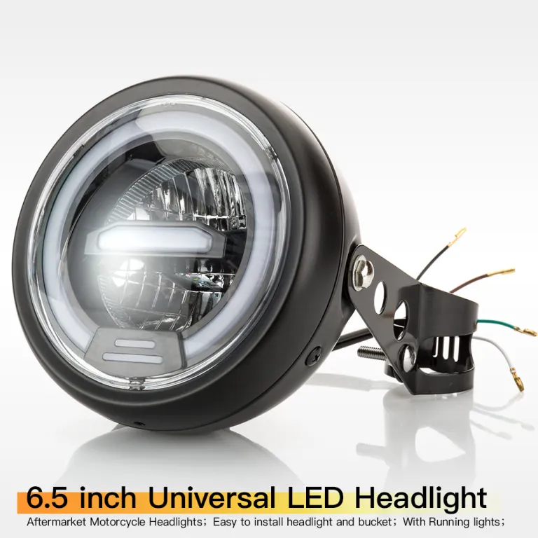 چراغ جلو گرد LED قدیمی 6.5 اینچ با چراغ روز برای موتورسیکلت کافه ریسر