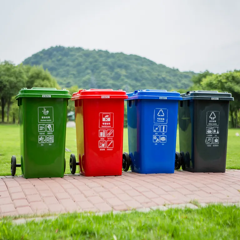 360L سطل زباله تفکیک زباله پارک و خیابان 240L لیتری بزرگ بهداشتی درب‌دار برای فضای باز عمده