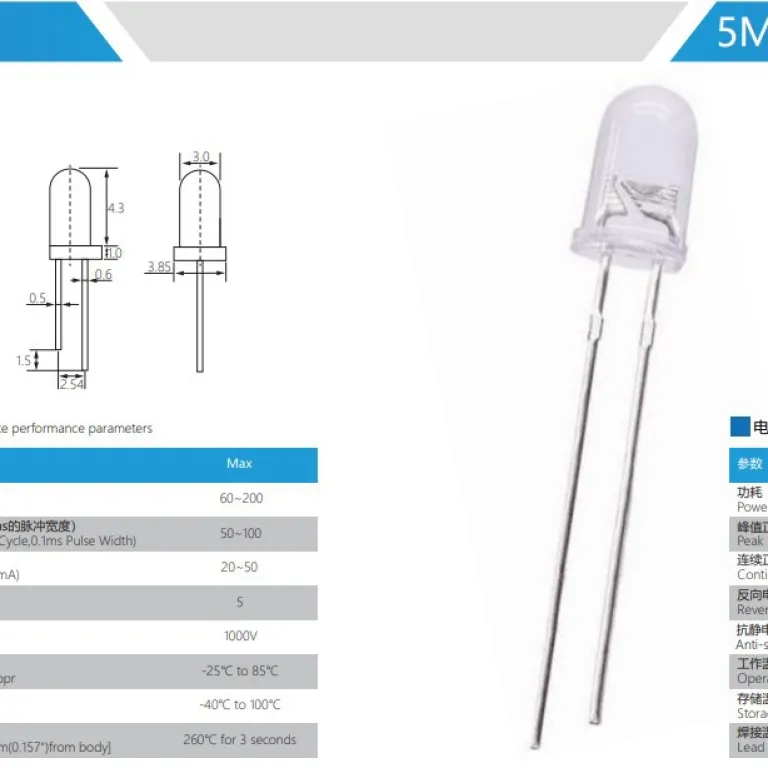 F3 LED نشانگر قرمز با پایه کوتاه F5 چراغ آبی سفید و آبی یخی با پایه بلند، سبز و زرد
