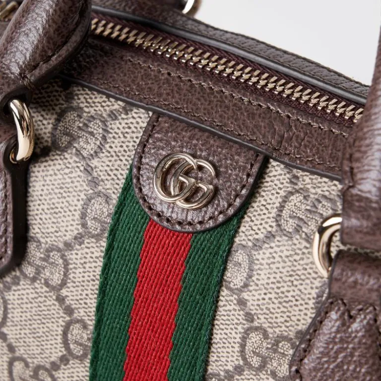 کیف دستی GUCCI Ophidia با پارچه روکش‌دار و طرح درهم‌تنیده GG