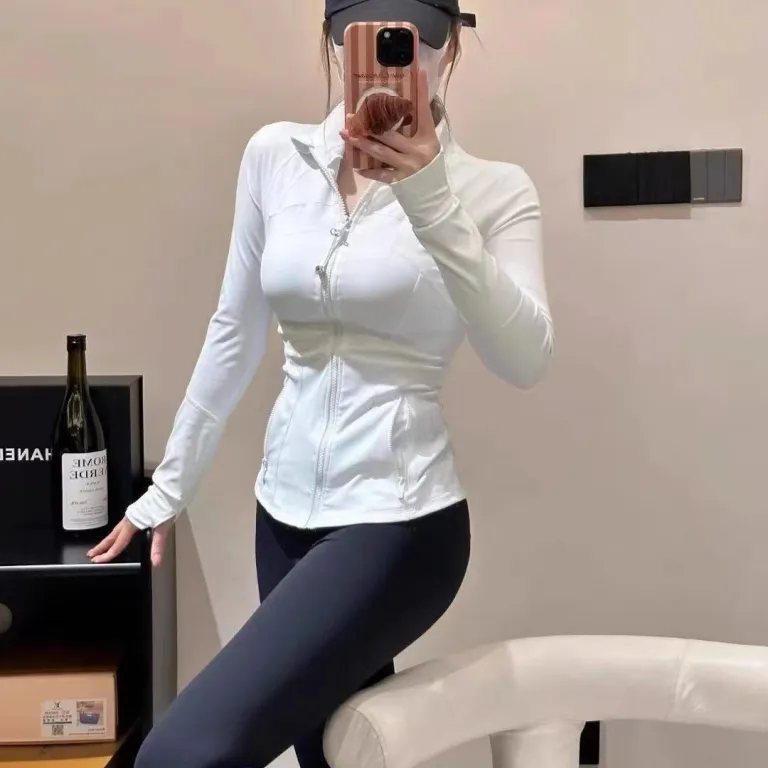 ژاکت زنانه lulu با لیبل اصلی DF، یقه ایستاده، زیپ طلایی، مناسب یوگا، بدنسازی، آستین‌بلند و دویدن
