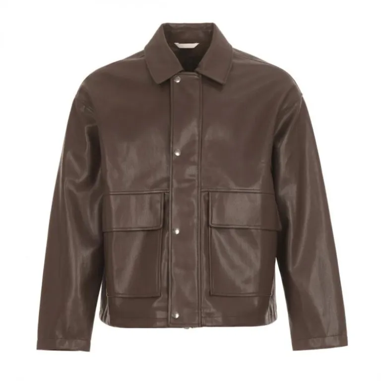 ZARA کاپشن چرم مردانه یقه برگردان زیپ‌دار ضدباد مینیمال با الهام از سبک وینتیج