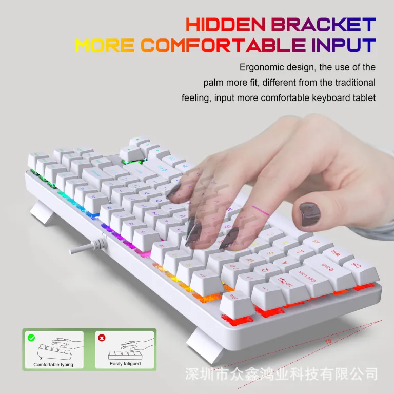 کیبورد مکانیکی فلزی K87 با 87 کلید، نور RGB، سوییچ آبی، مناسب بازی و اداری