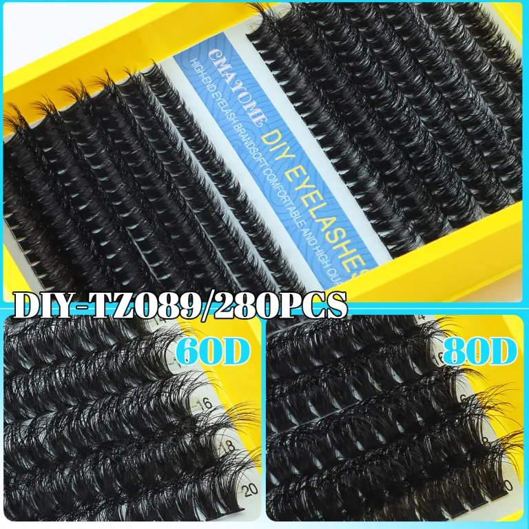 ست مژه مصنوعی پرپشت 280 دسته‌ای فر D مخلوط 10-20m فرخورده DIY مژه تکه‌ای