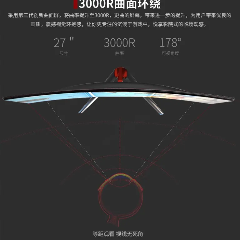 24 اینچ مانیتور 144hz 27 فوق‌باریک با وضوح بالا خمیده رومیزی مخصوص بازی کامپیوتر 2K صفحه‌نمایش نظارتی IPS