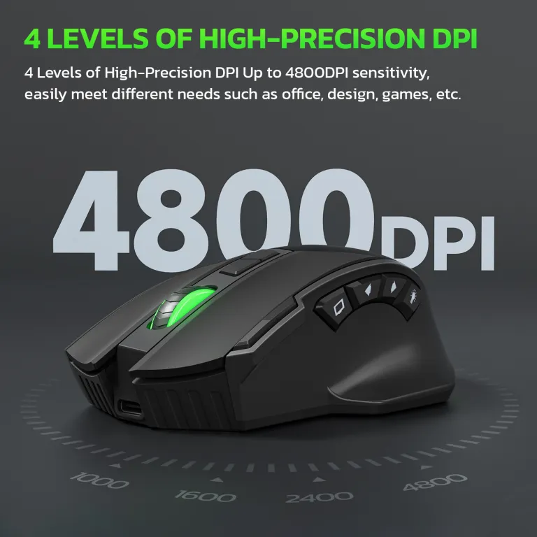 ماوس گیمینگ بی‌سیم بلوتوثی بی‌صدا با شارژ بی‌سیم 10 کلید و نور RGB 4800DPI