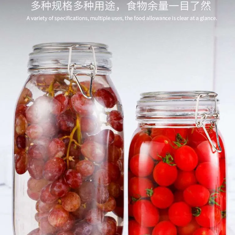 ظرف شیشه‌ای درب‌دار کلیپسی خانگی برای نگهداری چای، غلات، ترشی و کنسرو، مناسب فروش عمده و صادرات