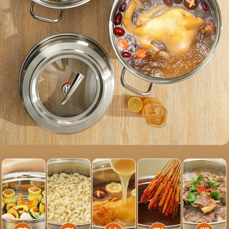 قابلمه بخارپز استیل ضدزنگ ضخیم چندطبقه از تولیدکننده اصلی 304، مناسب پخت و بخارپز، مخصوص اجاق گاز و القایی