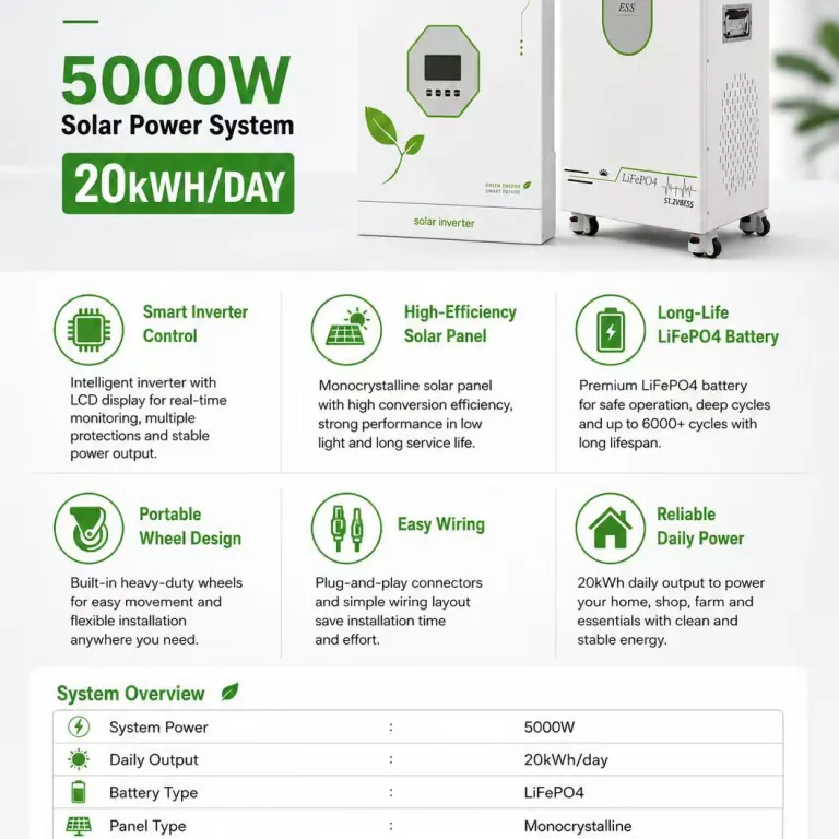 سیستم کامل برق خورشیدی خارج از شبکه 6.5KW باتری ذخیره‌سازی خورشیدی ژنراتور خورشیدی