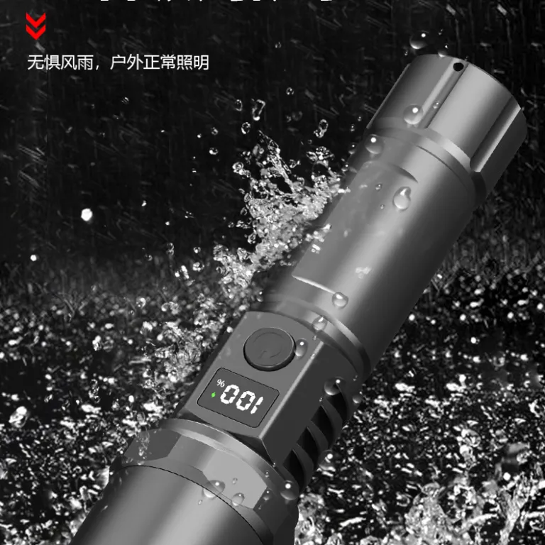 چراغ قوه LED فوق روشن با نمایشگر دیجیتال، قابل شارژ، باتری بادوام، قابل حمل، زوم 18650 و لیزر سفید