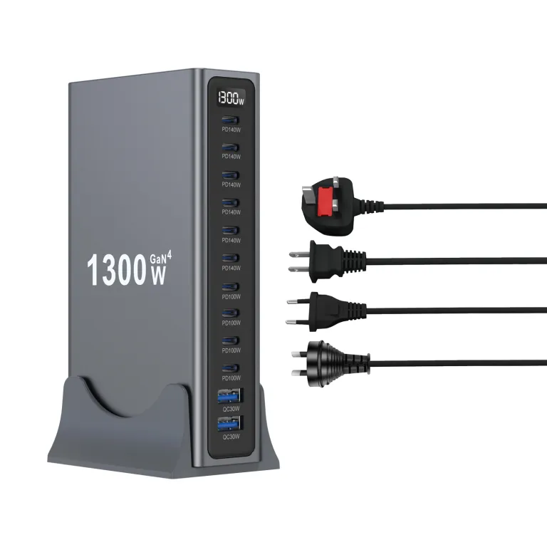 شارژر رومیزی 1200W مدل جدید بین‌المللی 1300W شارژر PD نیترید گالیوم 12 پورت رومیزی