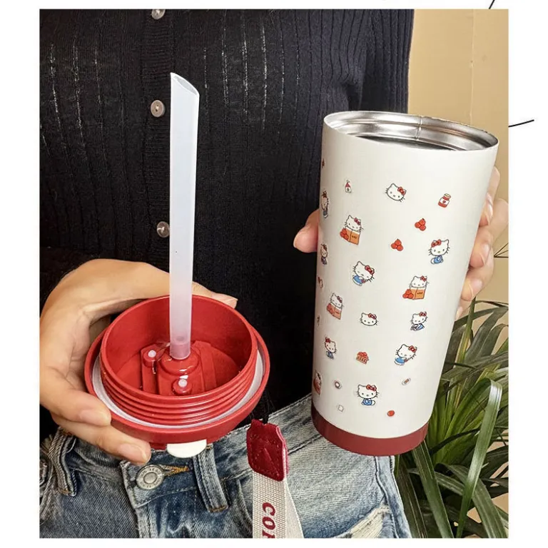 لیوان نگهدارنده دما با ظرفیت بالا و ظاهر زیبا، لیوان دخترانه با نی و درب، فنجان قهوه، لیوان دانش‌آموزی قابل حمل