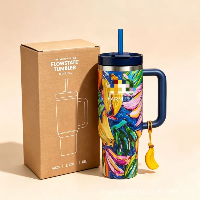 قمقمه جدید برون‌مرزی 40oz با ظرفیت بالا و طراحی شیک، هم‌مدل استنلی، طرح جنگل بارانی، سفارشی‌سازی