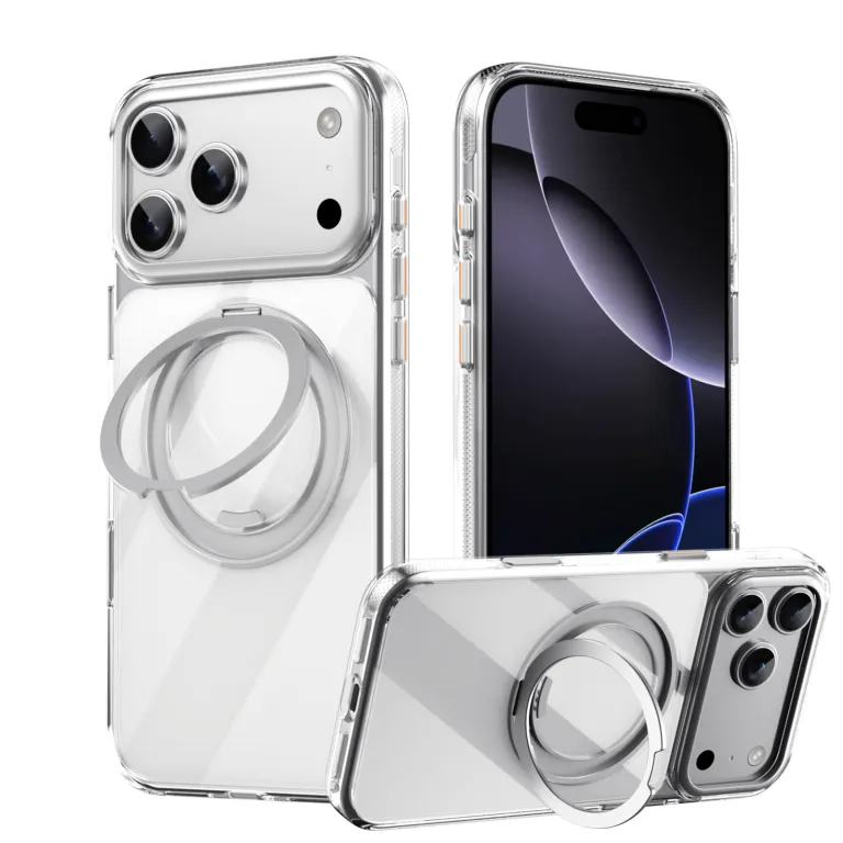 قاب گوشی پایه‌دار مناسب iPhone18Pro با پایه چرخشی مگنتی و لولای مقاوم اپل 17 دارای دکمه‌های سرخود