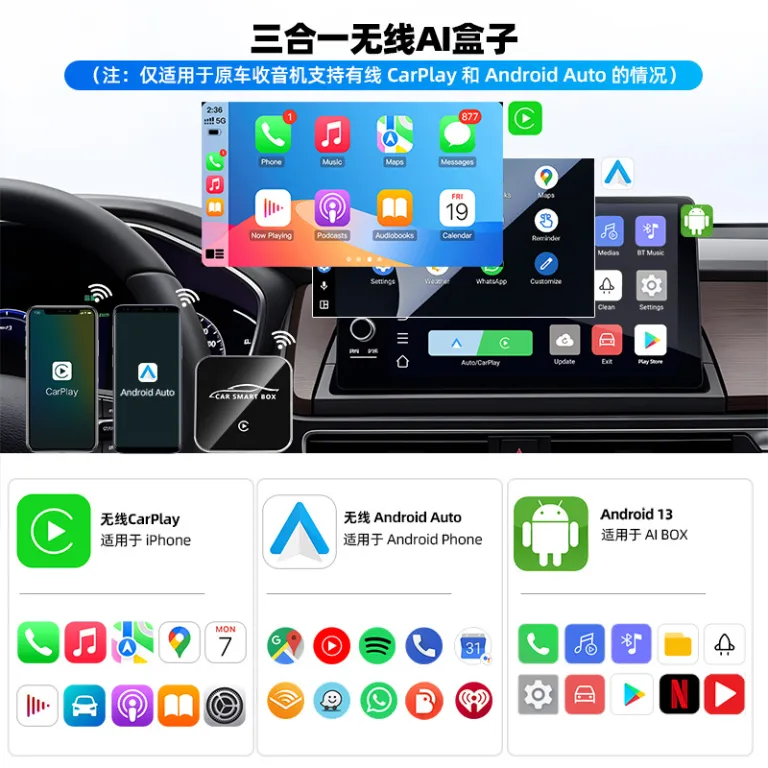 جعبه سه‌کاره اندروید کراس‌بوردر 13.0carplay تمام‌نتوره کوالکام اندروید اتو هوشمند خودرو