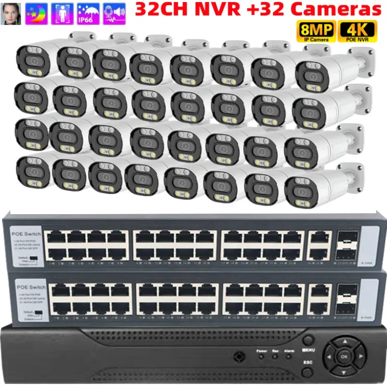 دوربین مداربسته POE کیت دوربین فضای باز Full-color8mp4k دوربین