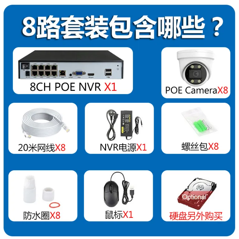 دوربین مداربسته دام گنبدی داخلی 8MP4K دستگاه ضبط ویدئو NVR PoE کانال 8