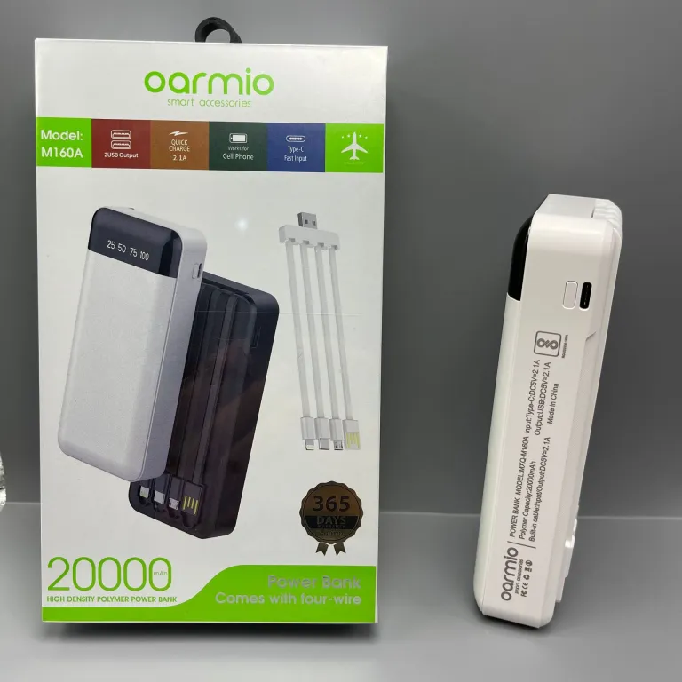 پاوربانک قابل حمل با ظرفیت زیاد oarmio20000 میلی‌آمپر ساعت دارای چهار کابل داخلی عمده
