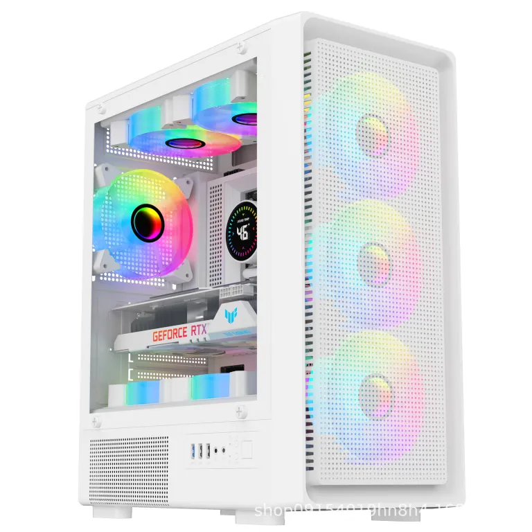کیس کامپیوتر روباه نه‌دم T10 کیس اسمبل‌شده دسکتاپ ATX شیشه‌ای 240 خنک‌کننده آبی بدنه mATX