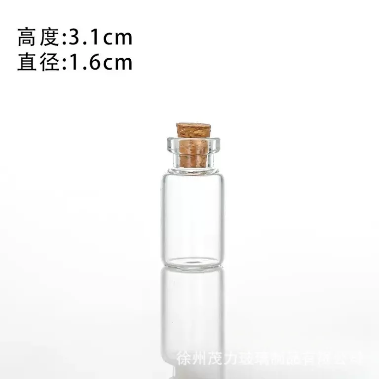 بطری داروی کوچک شیشه‌ای شفاف، بطری آرزو، بطری پیام شناور، بطری آویز تزئینی 1ml، بطری شیشه‌ای کوچک با درب چوب‌پنبه‌ای