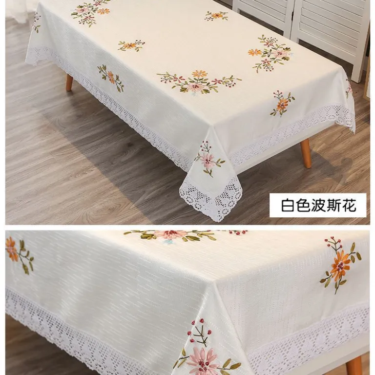 رومیزی مستطیلی گلدوزی‌شده دست‌دوز برای میز جلو مبلی، رومیزی ناهارخوری خانگی، مدرن و ساده، پارچه کتان و پنبه، سفید، طرح مینیمال و تازه