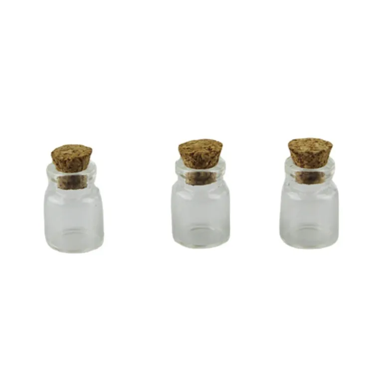 بطری داروی کوچک شیشه‌ای شفاف، بطری آرزو، بطری پیام شناور، بطری آویز تزئینی 1ml، بطری شیشه‌ای کوچک با درب چوب‌پنبه‌ای