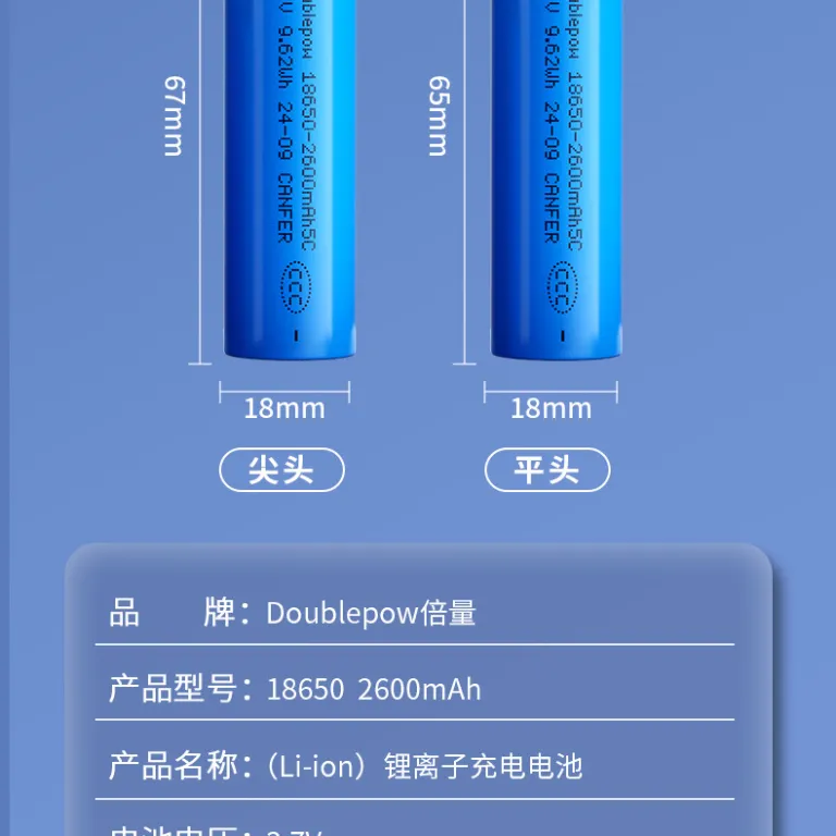 باتری لیتیومی 18650 با ظرفیت کامل 2600mah، مدل 3.7V، قابل شارژ برای بی‌سیم و دربازکن، ظرفیت بالا 18650