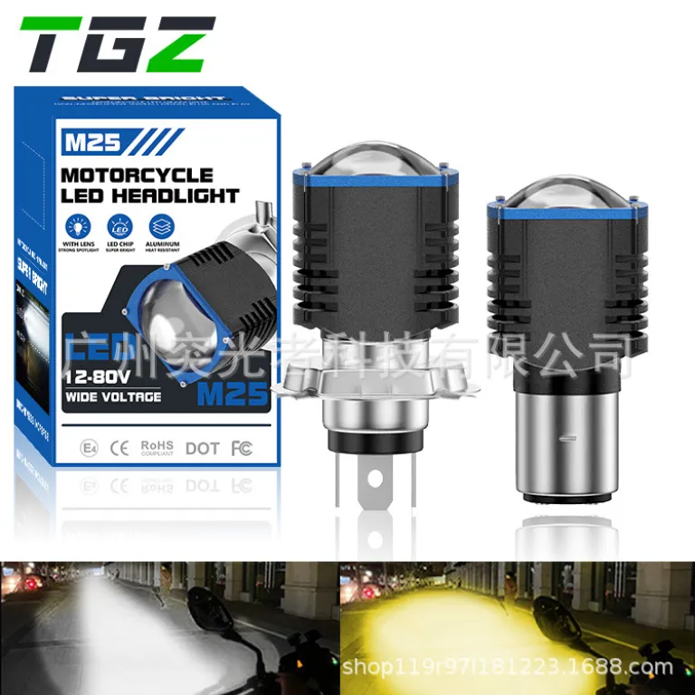 چراغ LED موتورسیکلت TGZ با فروش مستقیم کارخانه، H4 H6 BA20D 12W، نور بالا با تمرکز و چراغ روز