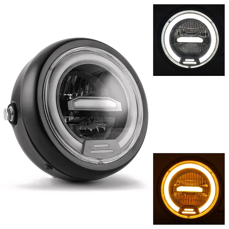 چراغ جلو گرد LED قدیمی 6.5 اینچ با چراغ روز برای موتورسیکلت کافه ریسر