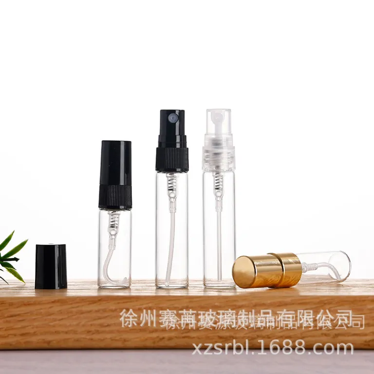 شیشه اسپری عطر ضخیم موجود در انبار کارخانه، مناسب نمونه عطر و پرفیوم قابل حمل، شیشه‌ای لوکس