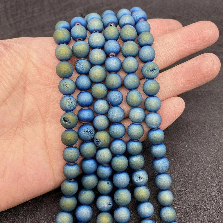 مهره گرد عقیق آبکاریشده 6/8/10mm مهره سنگی مات عمده برای ساخت زیورآلات و دستبند باروک