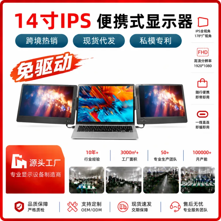 مانیتور سه‌صفحه‌ای 15.6 اینچی قابل حمل برای معاملات سهام و کارهای اداری، مناسب به‌عنوان نمایشگر جانبی لپ‌تاپ