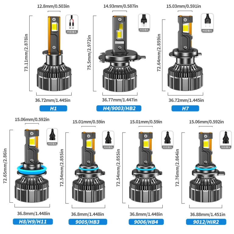 چراغ LED خودرو پرقدرت سه‌لوله مسی K26 190W H1 H4 H7 H11 9005 یکپارچه نور بالا و پایین