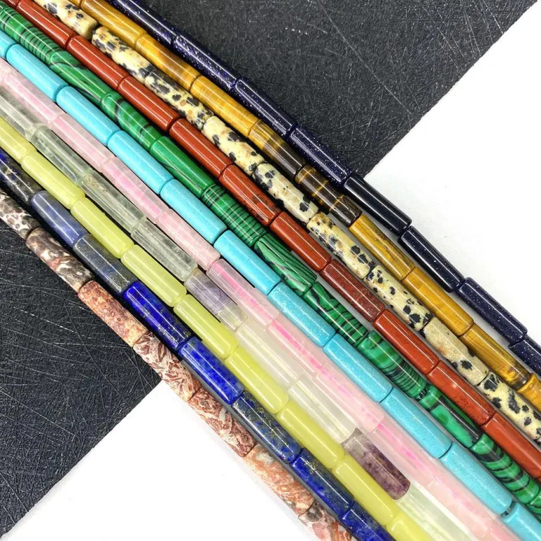 مهره استوانه‌ای مالاکیت طبیعی با سوراخ مستقیم 4x13mm، لاجورد و کوارتز صورتی برای ساخت زیورآلات DIY