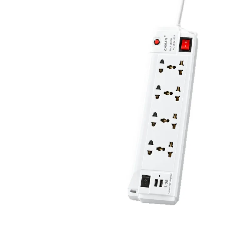 چندراهی برق ZAMAN با دو پورت USB 4 پریز یونیورسال با محافظ اضافه بار