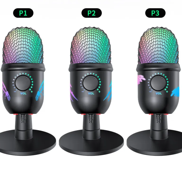 V5USB میکروفون خازنی برای ضبط کامپیوتر، پخش زنده موبایل، کارائوکه، حذف نویز، گیمینگ و ایاسپرت با نور RGB