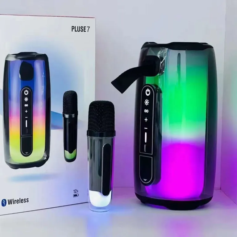اسپیکر بلوتوثی پالسی 7Pro با نورپردازی محیطی رومیزی، میکروفون کارائوکه قابل حمل