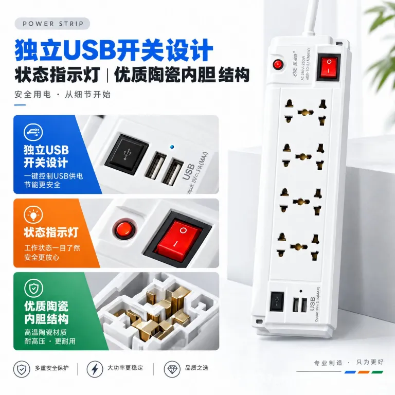 چندراهی برق ZAMAN با دو پورت USB 4 پریز یونیورسال با محافظ اضافه بار