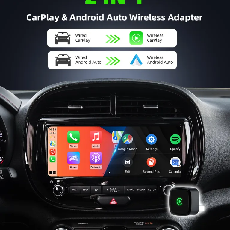 آداپتور دوکاره بی‌سیم CarPlay و Android Auto جعبه اتصال خودرو به سیستم اصلی