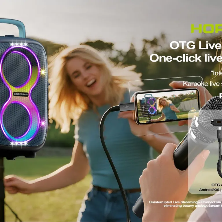 650W اسپیکر بلوتوثی بی‌سیم قابل حمل HOPESTAR PARTYONE CLUB با دو میکروفون دستی و نور RGB