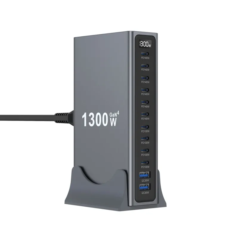 شارژر رومیزی 1200W مدل جدید بین‌المللی 1300W شارژر PD نیترید گالیوم 12 پورت رومیزی