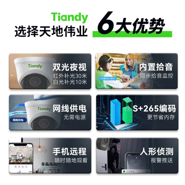 دوربین مداربسته Tiandy 400 مگاپیکسل POE دوگانهسوز تمامرنگی با ضبط صدا