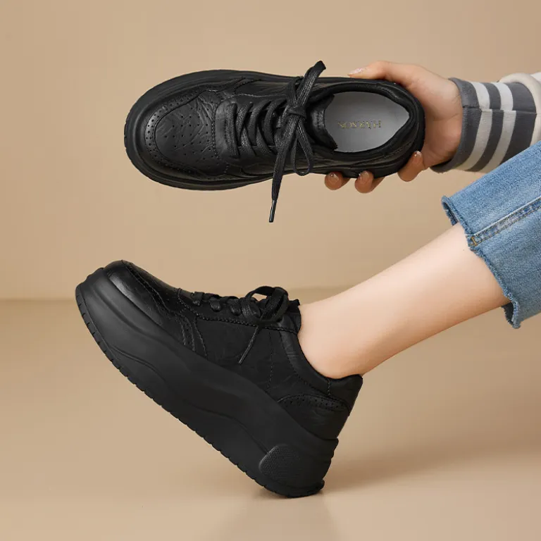 کفش سفید راحتی هاسن 7cm چرم طبیعی رویه ضخیم پاشنهبلند دانشجویی پایه