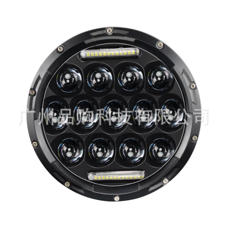 چراغ جلو LED گرد بدون قاب 7 اینچی همراه سیم‌کشی، در رنگ مشکی و نقره‌ای، مناسب هارلی و رانگلر