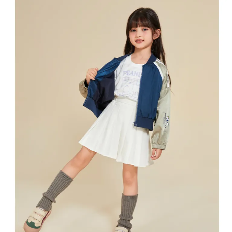 SNOOPY کاپشن بچه‌گانه پاییزه 26 ژاکت بیسبال دخترانه کوتاه کژوال